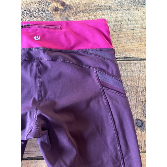 Lululemon Align Crop Athletic Leggings Maroon/Pink Pockets Reflective Size 6 - Picture 3 of 8